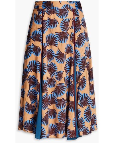 Diane von Furstenberg Floral-print Crepe-paneled Jacquard Midi Skirt - Natural