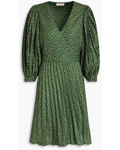 byTiMo Pleated Floral-print Crepe Mini Wrap Dress - Green