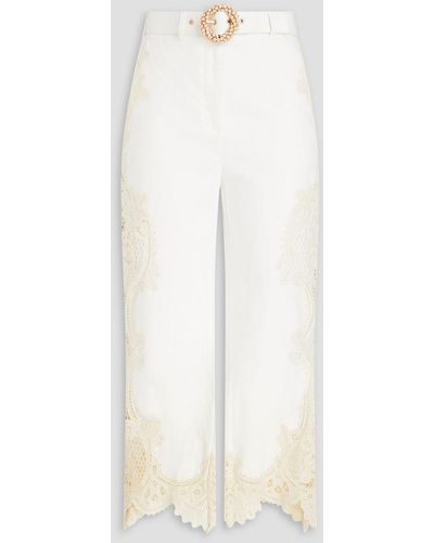 Zimmermann Belted Linen Flared Trousers - White