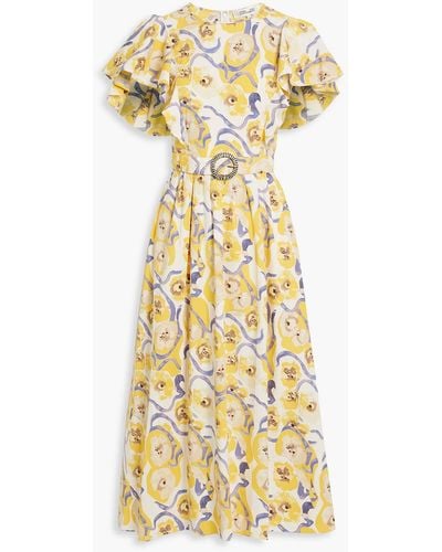Diane von Furstenberg Damon Ruffled Printed Cotton-blend Poplin Midi Dress - Metallic