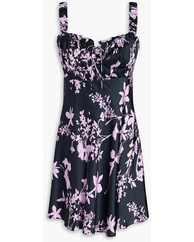 Nicholas Simie Gathered Floral-print Silk-satin Mini Dress - Black