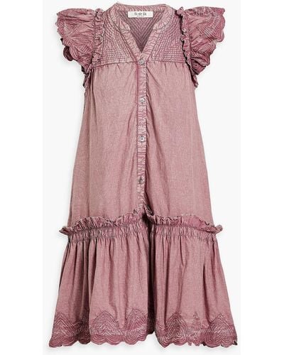 Sea Heidi Ruffled Embroidered Cotton Mini Dress - Pink