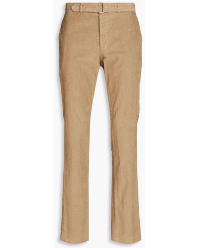 Officine Generale Paul Belted Slim-fit Cotton-blend Corduroy Trousers - Natural
