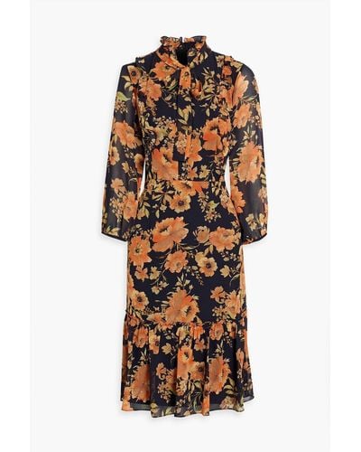 Mikael Aghal Pussy-bow Floral-print Crepe Dress - Orange