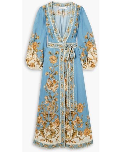 Zimmermann Chintz Belted Floral-print Cotton Midi Dress - Blue