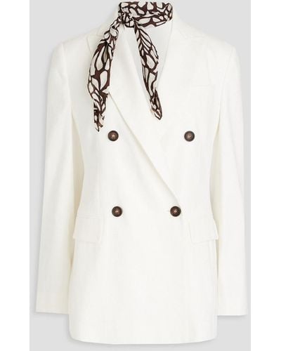 Brunello Cucinelli Double-breasted Bead-embellished Linen-blend Twill Blazer - Natural
