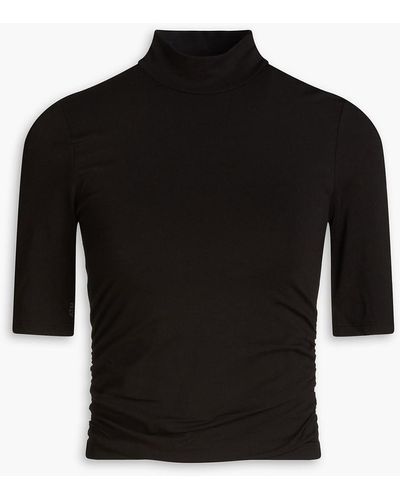 ATM Ruched Stretch-pima Cotton-jersey Top - Black
