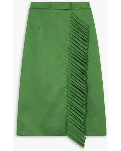 Etro Wrap-effect Fringed Satin Midi Skirt - Green