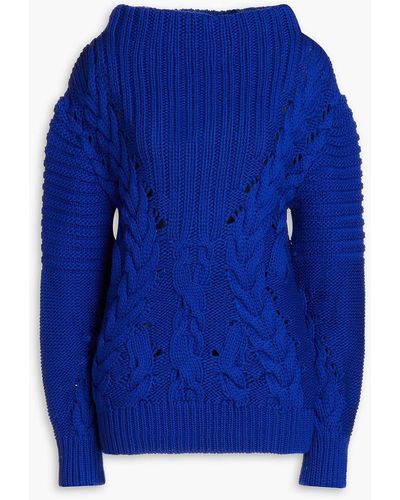 Alberta Ferretti Cable-knit Wool Turtleneck Jumper - Blue