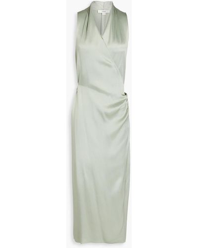 Vince Pleated Satin-crepe Midi Wrap Dress - White