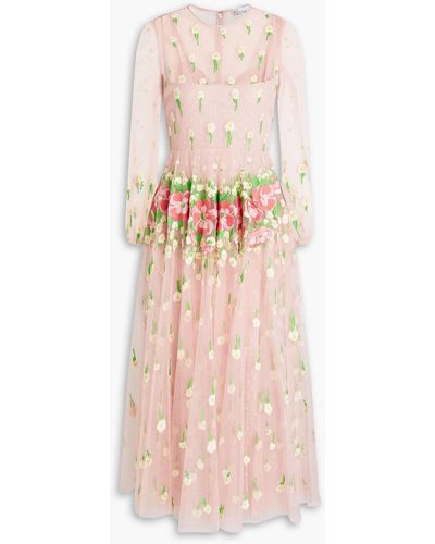 RED Valentino Embroidered Point D'esprit Midi Dress - Pink