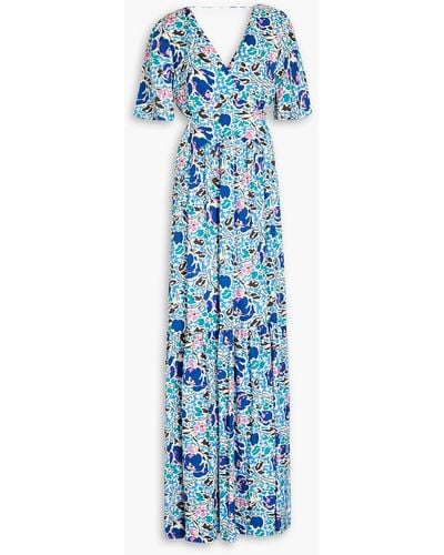 Ba&sh Ova Cutout Printed Jacquard Maxi Dress - Blue
