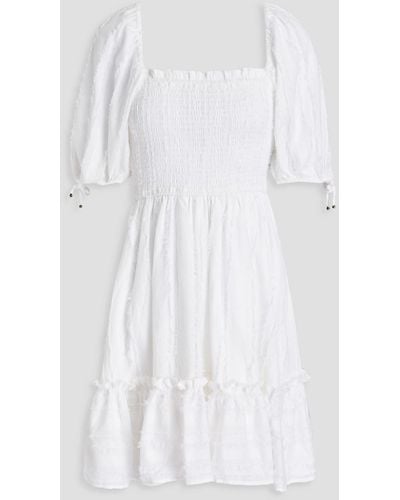 Tigerlily Okimi Loulou Shirred Cotton And Linen-blend Mini Dress - White
