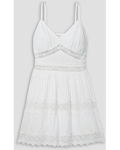 LoveShackFancy Cinnamon Pintucked Crochet-trimmed Cotton-voile Mini Dress - White