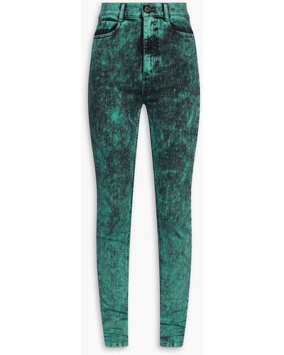 RED Valentino Acid-wash High-rise Skinny Jeans - Green
