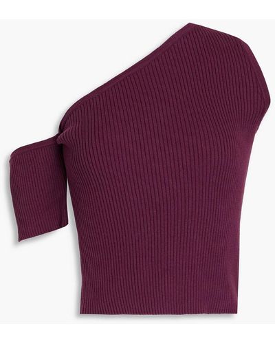 Matériel One-shoulder Ribbed Cotton-blend Top - Purple