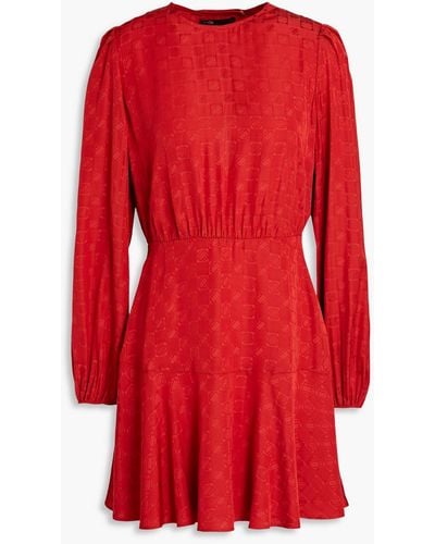 Maje Romasy Gathe Satin-jacquard Mini Dress - Red
