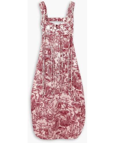 Stella McCartney Fringed Printed Silk And Cotton-blend Midi Dress - Red