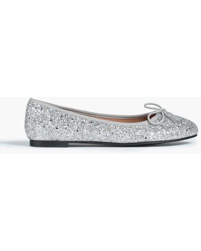 French Sole Amelie Glittered Leather Ballet Flats - Metallic