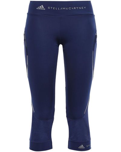 adidas By Stella McCartney Cropped Mesh-paneled Stretch leggings - Blue