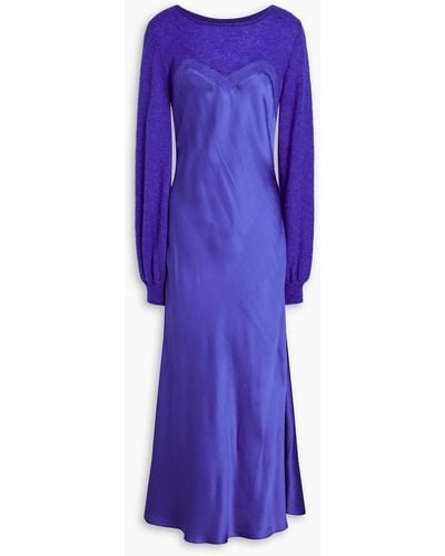 Alberta Ferretti Knit-paneled Silk-satin Midi Dress - Purple