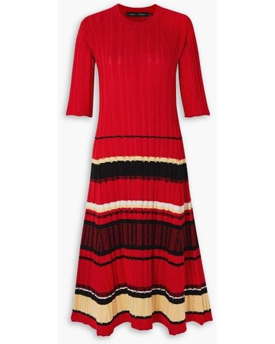 Proenza Schouler Striped Ribbed Cotton-blend Midi Dress - Red