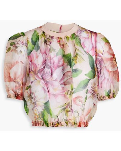 Dolce & Gabbana Cropped Floral-print Silk-chiffon Top - Pink