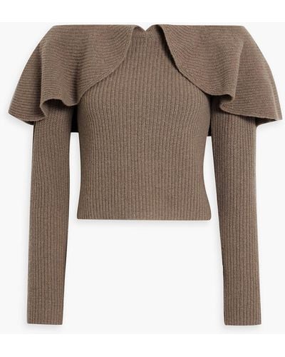 Altuzarra Hasla Off-the-shoulder Ribbed Merino Wool And Cashmere-blend Jumper - Natural