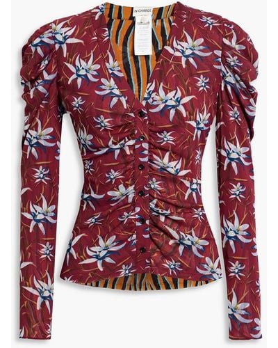 Diane von Furstenberg Gladys Reversible Floral-print Stretch-mesh Top - Red