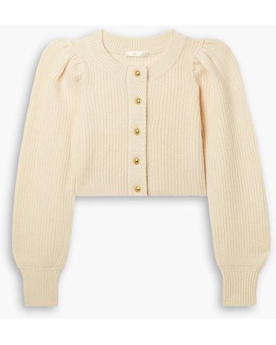 LoveShackFancy Robinson Cropped Ribbed Cashmere Cardigan - Natural