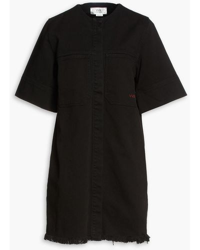 Victoria Beckham Frayed Denim Mini Shirt Dress - Black