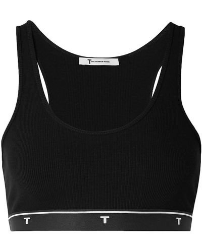 T By Alexander Wang Cropped Ribbed-knit Top - Black