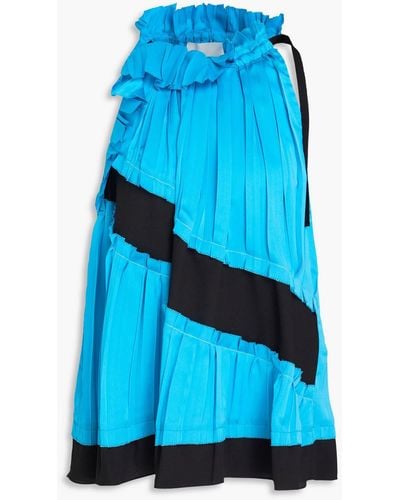 3.1 Phillip Lim Crepe-trimmed Pleated Satin Top - Blue