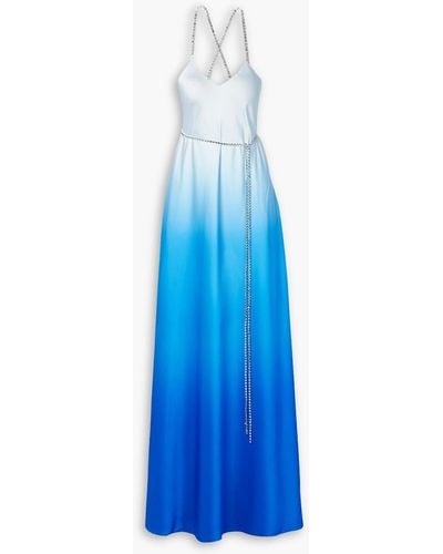 SemSem Swarovski Crystal-embellished Dégradé Silk-charmeuse Gown - Blue
