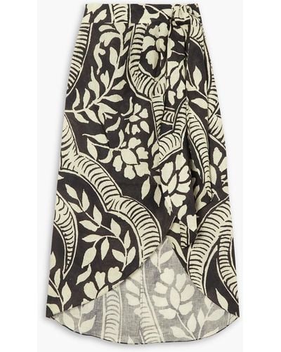 Johanna Ortiz Zebra Found In India Printed Linen Wrap Midi Skirt - White