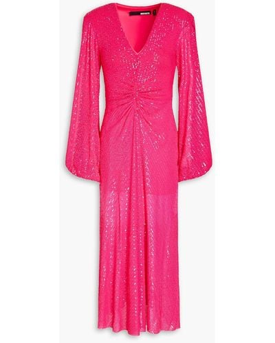 ROTATE BIRGER CHRISTENSEN Sequin Long-sleeved Midi Dress - Pink