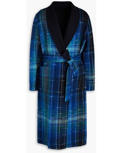 Missoni Belted Checked Knitted Coat - Blue