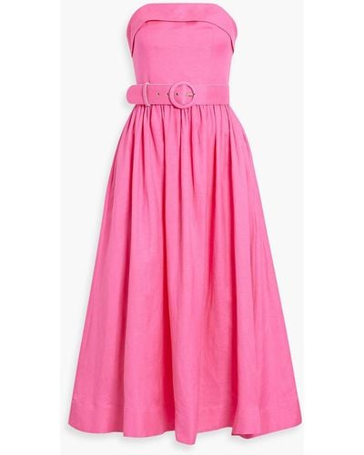 Nicholas Amparo Strapless Belted Linen-blend Midi Dress - Pink