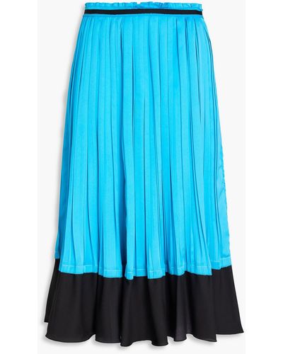 3.1 Phillip Lim Crepe-paneled Pleated Satin Midi Skirt - Blue