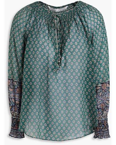 Veronica Beard Amato Shirred Paisley-print Silk-georgette Blouse - Green