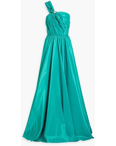 Rhea Costa One-shoulder Ring-embellished Taffeta Gown - Blue