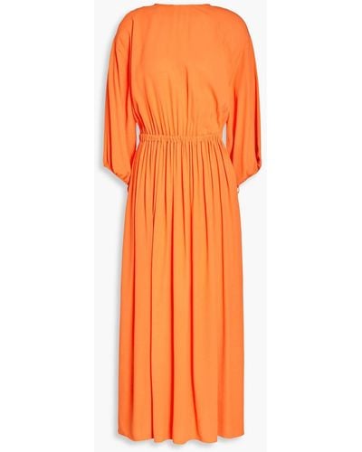 Three Graces London Gathered Neon Crepe Maxi Dress - Orange
