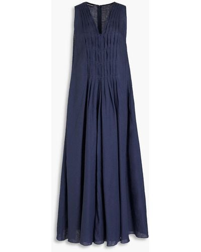 Emporio Armani Pleated Linen Midi Dress - Blue
