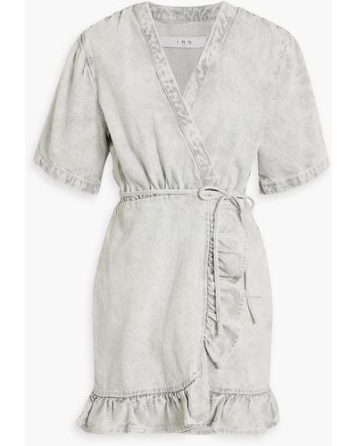 IRO Mazargue Ruffled Denim Mini Wrap Dress - White
