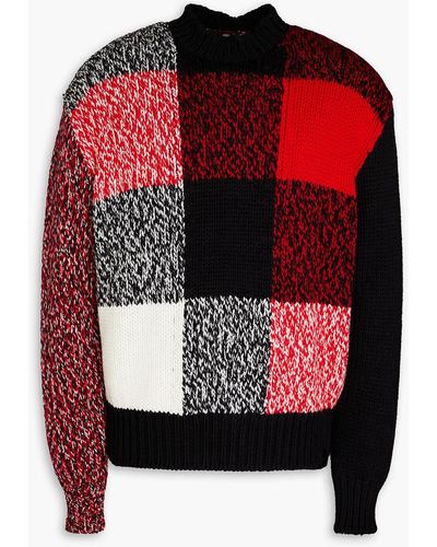 Maison Kitsuné Checked Wool Sweater - Red