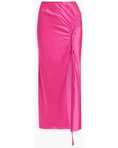 LAPOINTE Ruched Satin-crepe Midi Skirt - Pink