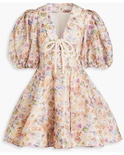 Zimmermann Flared Printed Linen And Silk-blend Mini Dress - Pink