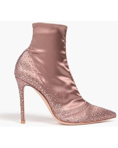 Gianvito Rossi Crystal-embellished Stretch-satin Sock Boots - Pink