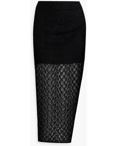 Nicholas Belda Ruched Cotton-blend Lace Midi Skirt - Black