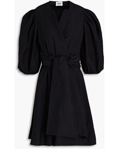 Claudie Pierlot Raymonde Pleated Cotton-blend Mini Wrap Dress - Black